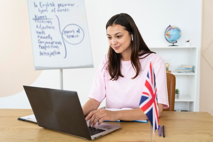 Free Photo young english teacher doing her class online
