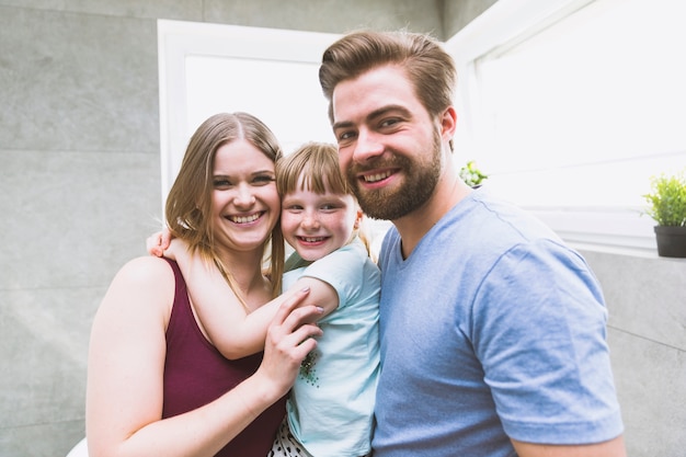 Young family in bathroom