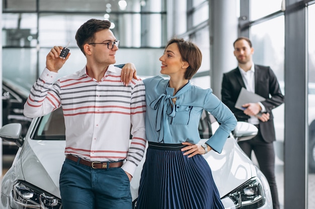 Young family buying a car