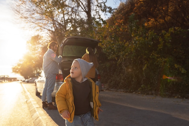 Young family enjoying their trip