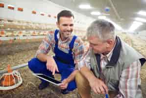 Foto gratuita giovane agricoltore che si prende cura dei suoi affari