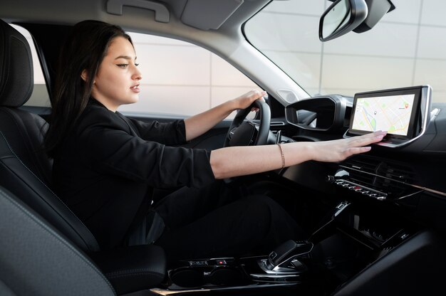 Young female being an uber driver