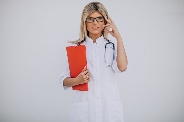 Young female doctor in hospital ambulance