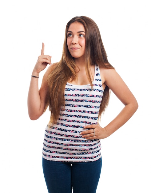 Young female showing pointer finger