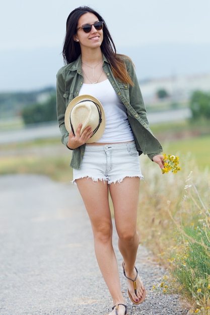 Young female spending time on nature