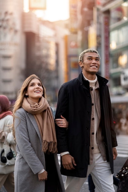 Young friends traveling through japan