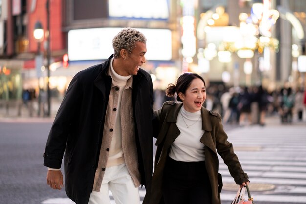 Young friends traveling through japan