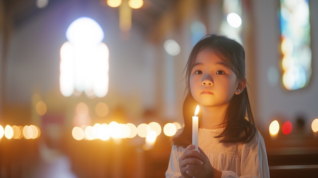 Foto gratuita ragazza in chiesa che fa la sua prima cerimonia di comunione