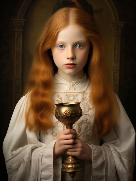 Free photo young girl experiencing their first communion ceremony