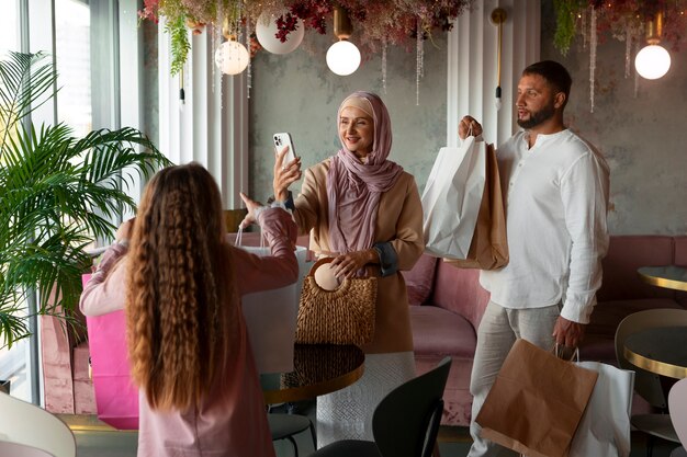 Young girl out for a shopping session with her parents