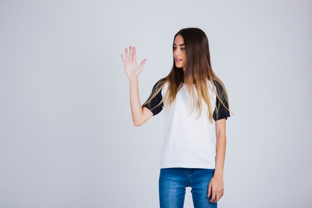 Young girl showing hand palm