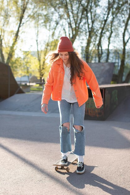 Young girl skating full shot