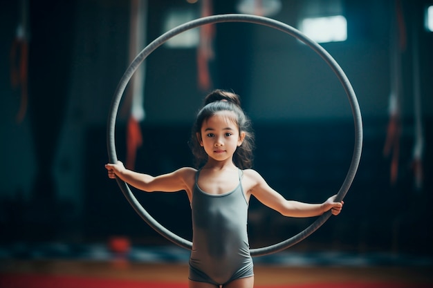 Free photo young girl training at the gym in gymnastics sport