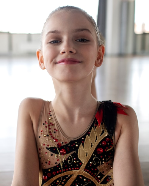 Young girl training in gymnastics