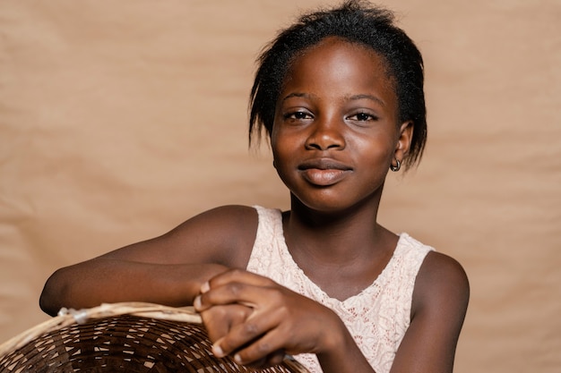 Young girl with straw basket