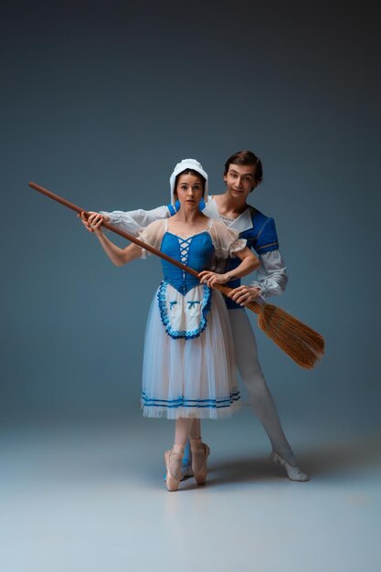 Young and graceful ballet dancers as Cinderella fairytail characters