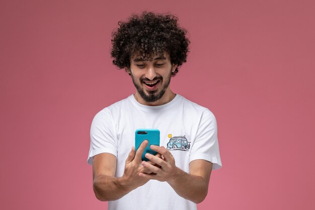 young guy having video call with his best friend