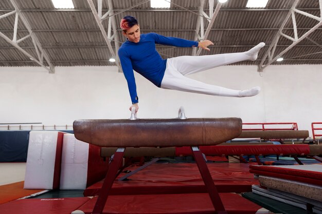 Young gymnast training for competition