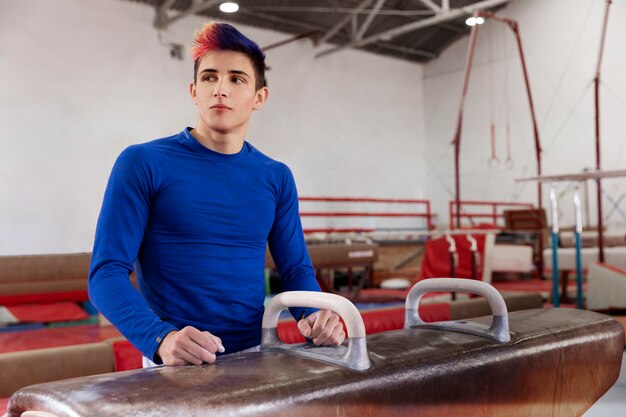 Young gymnast training for competition