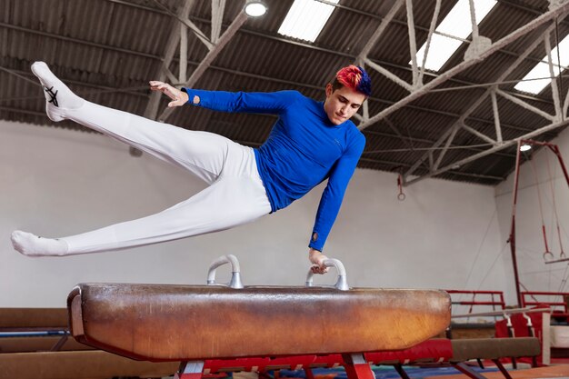 Young gymnast training for competition