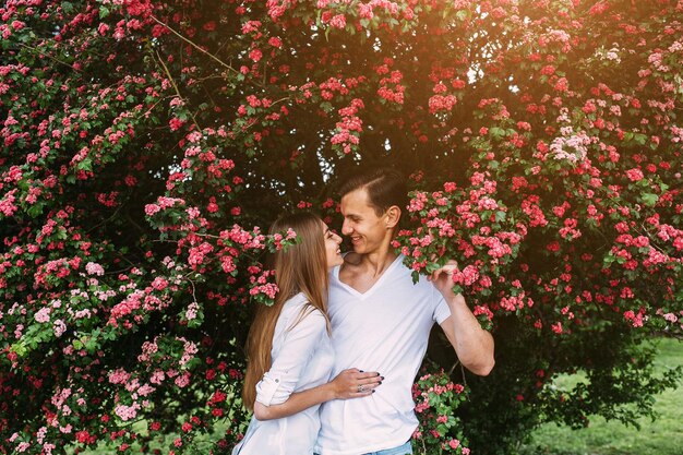 Young happy couple in love outdoors