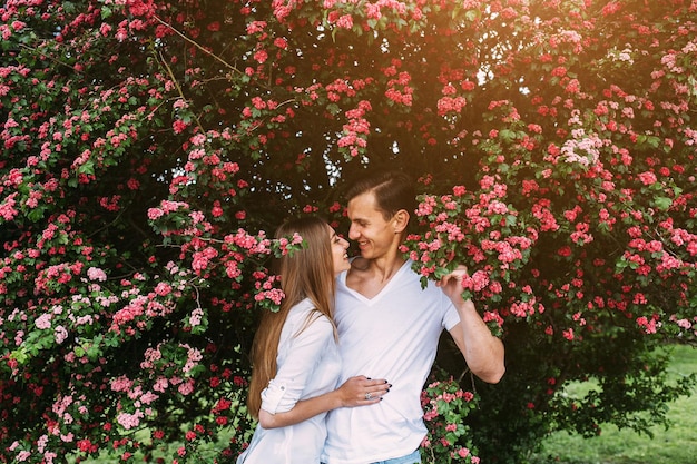 Young happy couple in love outdoors