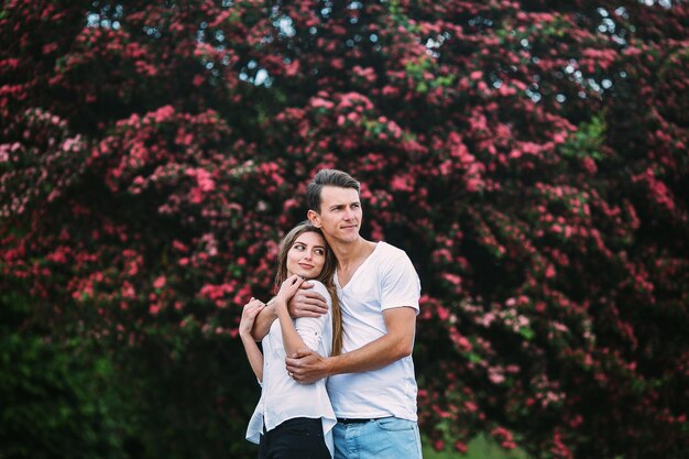 Young happy couple in love outdoors