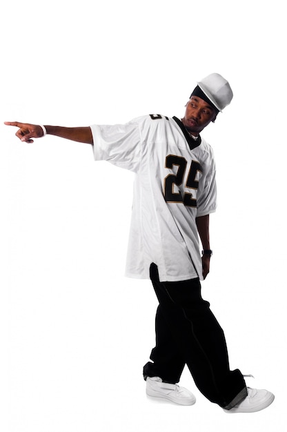 Free photo young hip-hop dancer on white