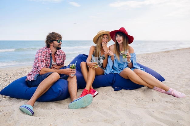 Young hipster company of friends on vacation