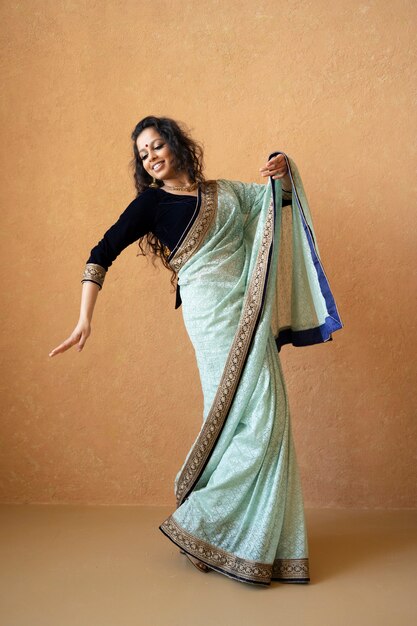 young indian woman wearing sari