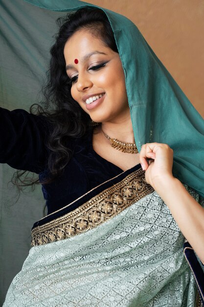 young indian woman wearing sari