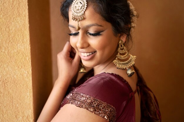 young indian woman wearing sari