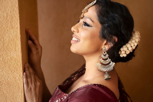 young indian woman wearing sari
