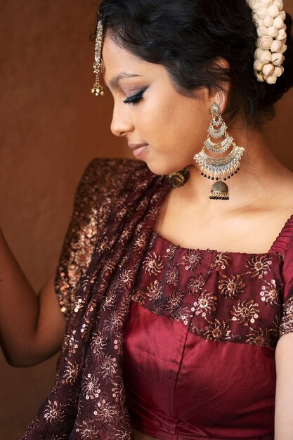 young indian woman wearing sari