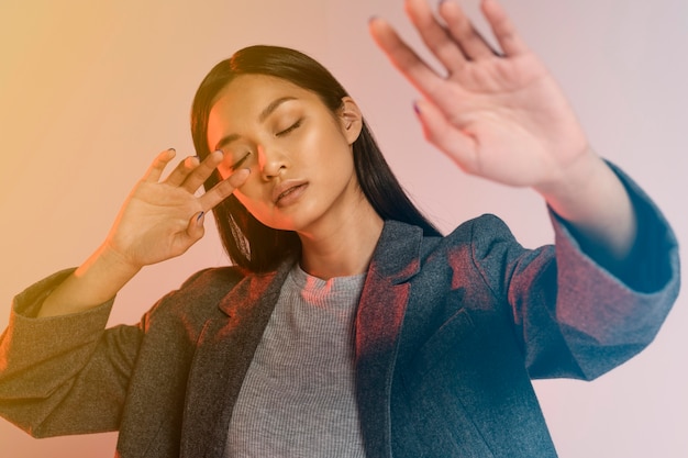 Free photo young japanese woman with jacket