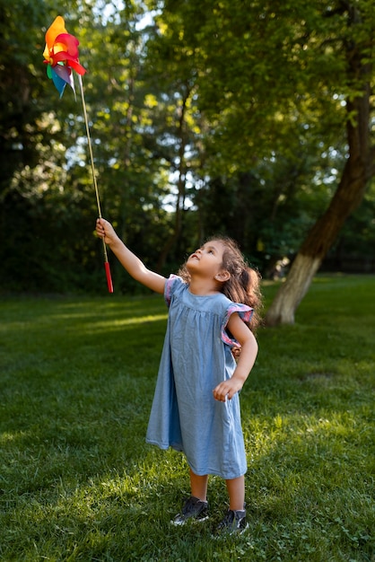 Young kid spending time in nature