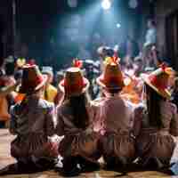 Foto gratuita bambini che recitano su un palcoscenico per celebrare la giornata mondiale del teatro
