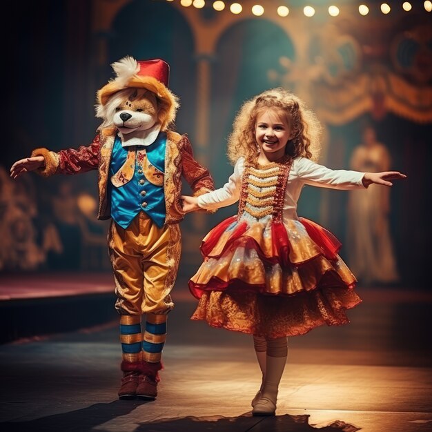 Young kids performing a play on theatre stage to celebrate world theatre day