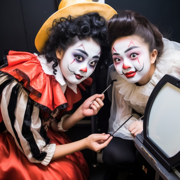 Free photo young kids behind the stage of a theatre production