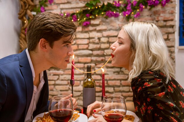 Young  lovely couple during dinner