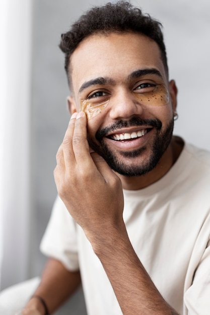 Young male doing selfcare routine