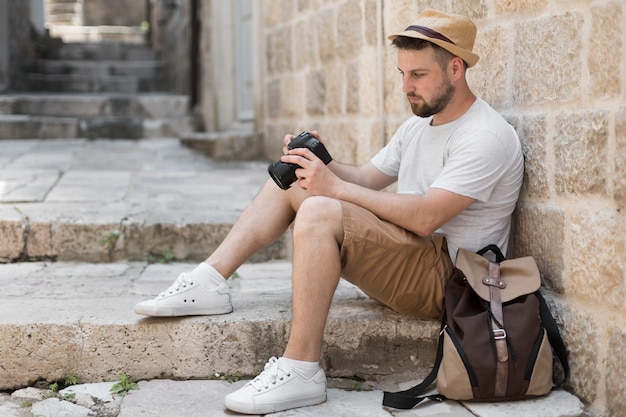 Free photo young male tourist in montenegro