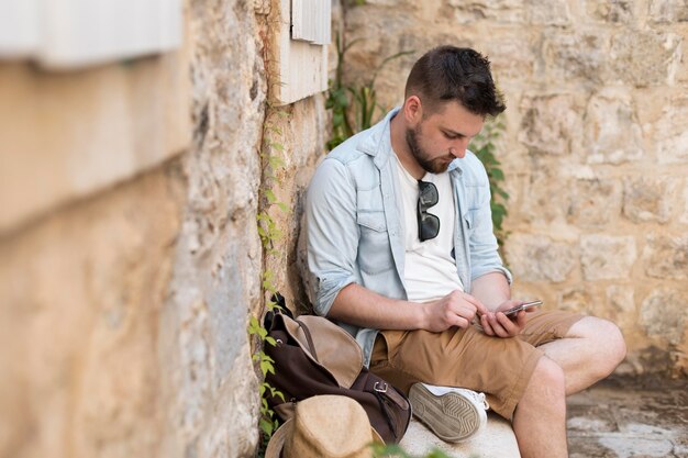 Young male tourist in montenegro