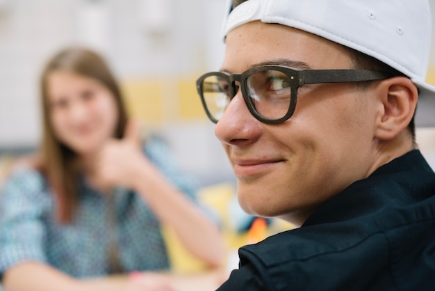 Young man in classroom