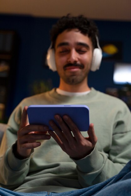 Young man enjoying movie night