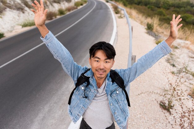 Young man enjoying trip