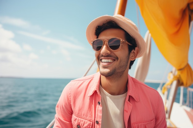 young man happy expression sailing on a boat ai generated