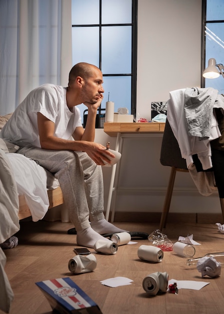 Free photo young man in  isolation at home