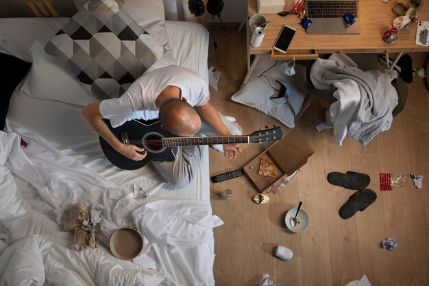 Young man in  isolation at home