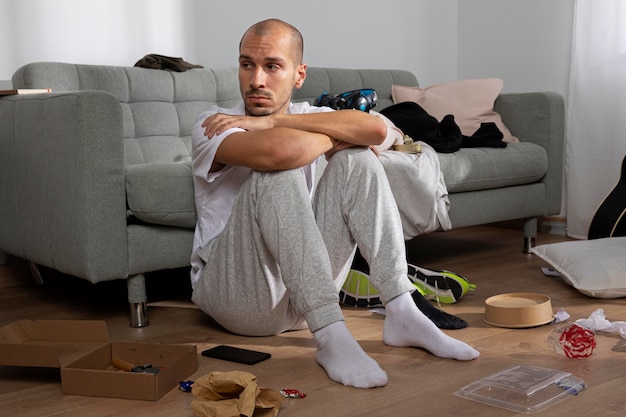 Young man in  isolation at home